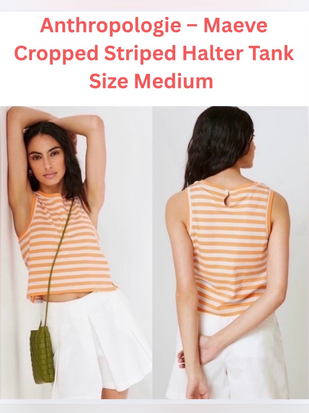 Anthropologie Maeve Cropped Striped Halter Tank Orange Gray - Size Medium